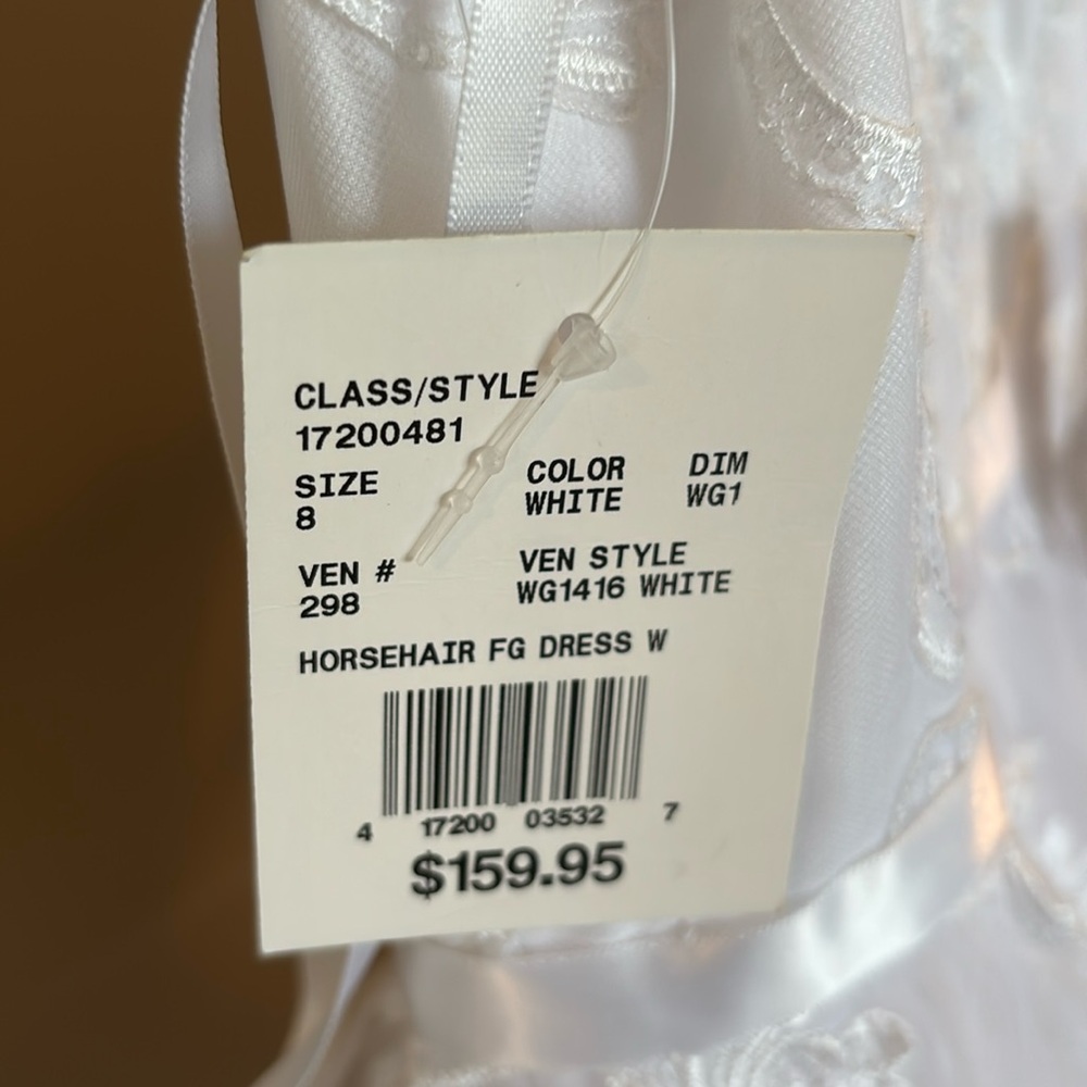 NWT David's Bridal Cap Sleeve White Flower Girl or Communion Dress - Size 8 - Picture 7 of 8